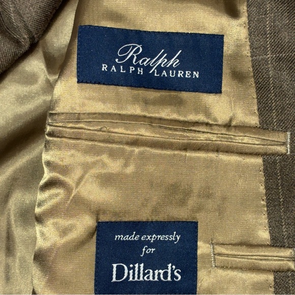 Ralph Lauren Brown Window Pane Sport Coat Blazer Jacket Men's 42 R Silk Wool - Picture 7 of 9